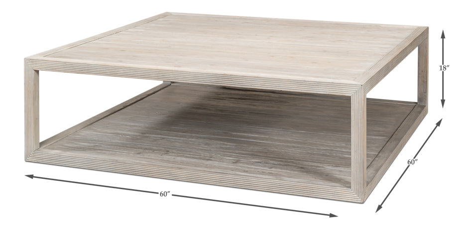 Camden Bungalow Cocktail Coffee Table Square With Storage Shelf-Coffee Tables-Sarreid-LOOMLAN