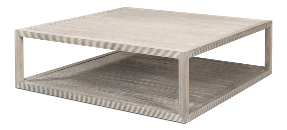 Camden Bungalow Cocktail Coffee Table Square With Storage Shelf-Coffee Tables-Sarreid-LOOMLAN