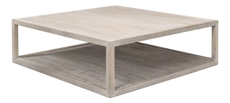 Camden Bungalow Cocktail Coffee Table Square With Storage Shelf-Coffee Tables-Sarreid-LOOMLAN