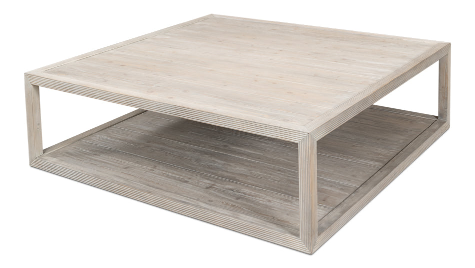 Camden Bungalow Cocktail Coffee Table Square With Storage Shelf-Coffee Tables-Sarreid-LOOMLAN