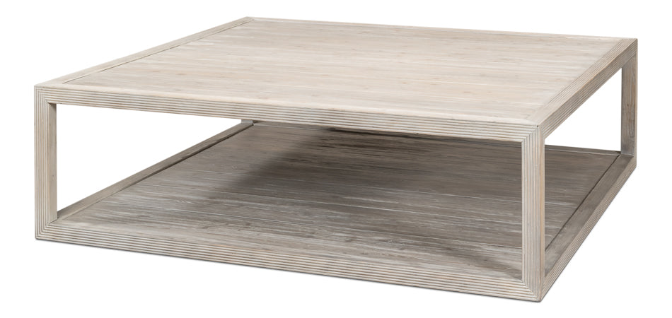 Camden Bungalow Cocktail Coffee Table Square With Storage Shelf-Coffee Tables-Sarreid-LOOMLAN