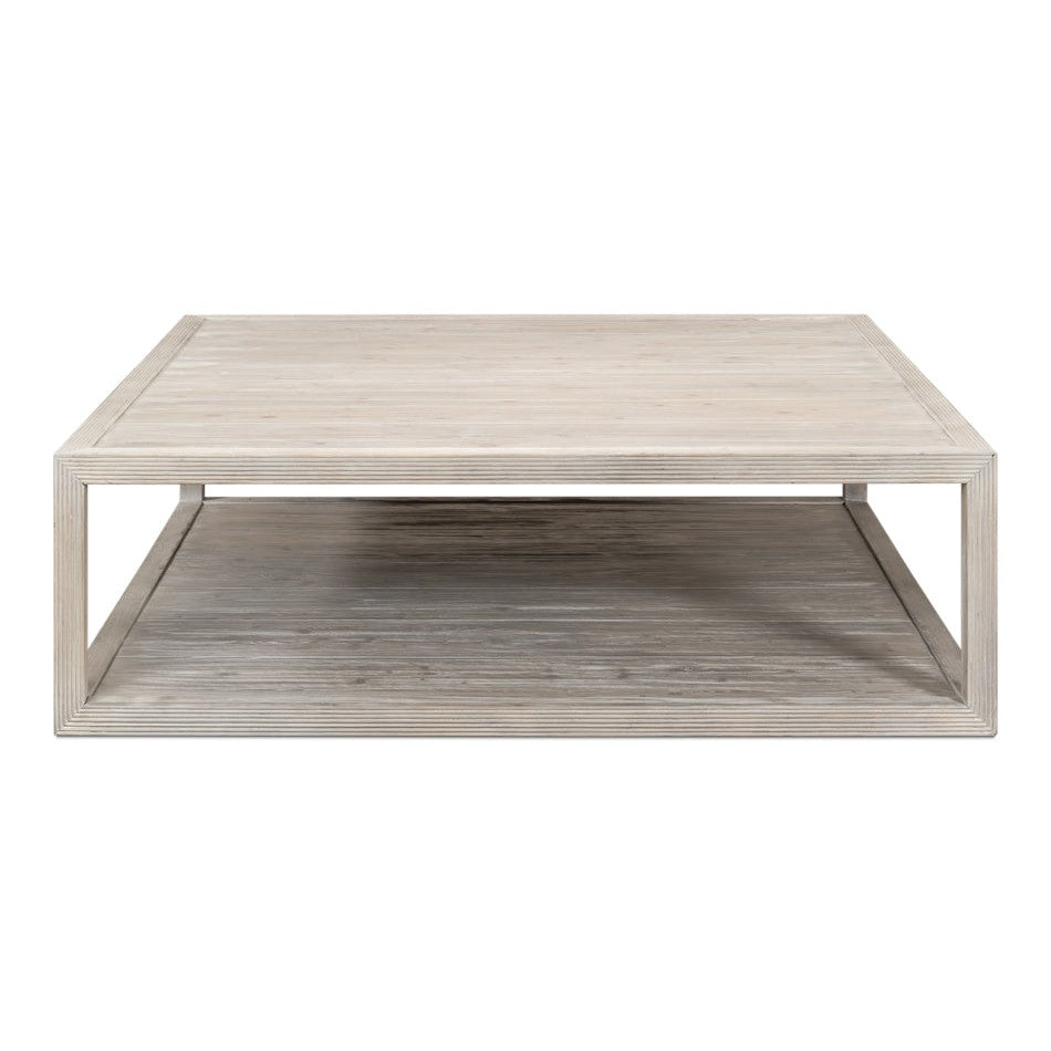 Camden Bungalow Cocktail Coffee Table Square With Storage Shelf-Coffee Tables-Sarreid-LOOMLAN