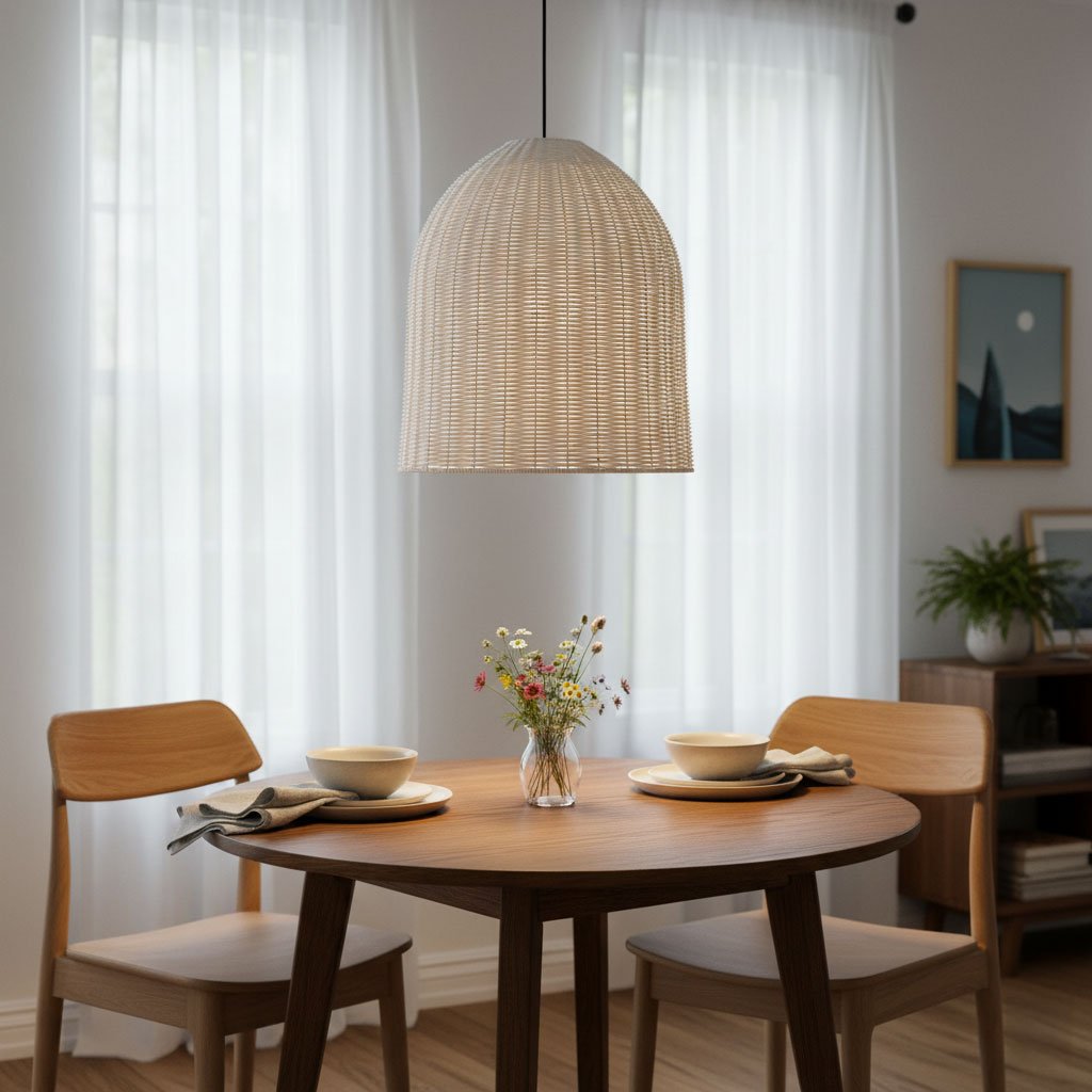 LH Home Campana Rattan White Chandelier