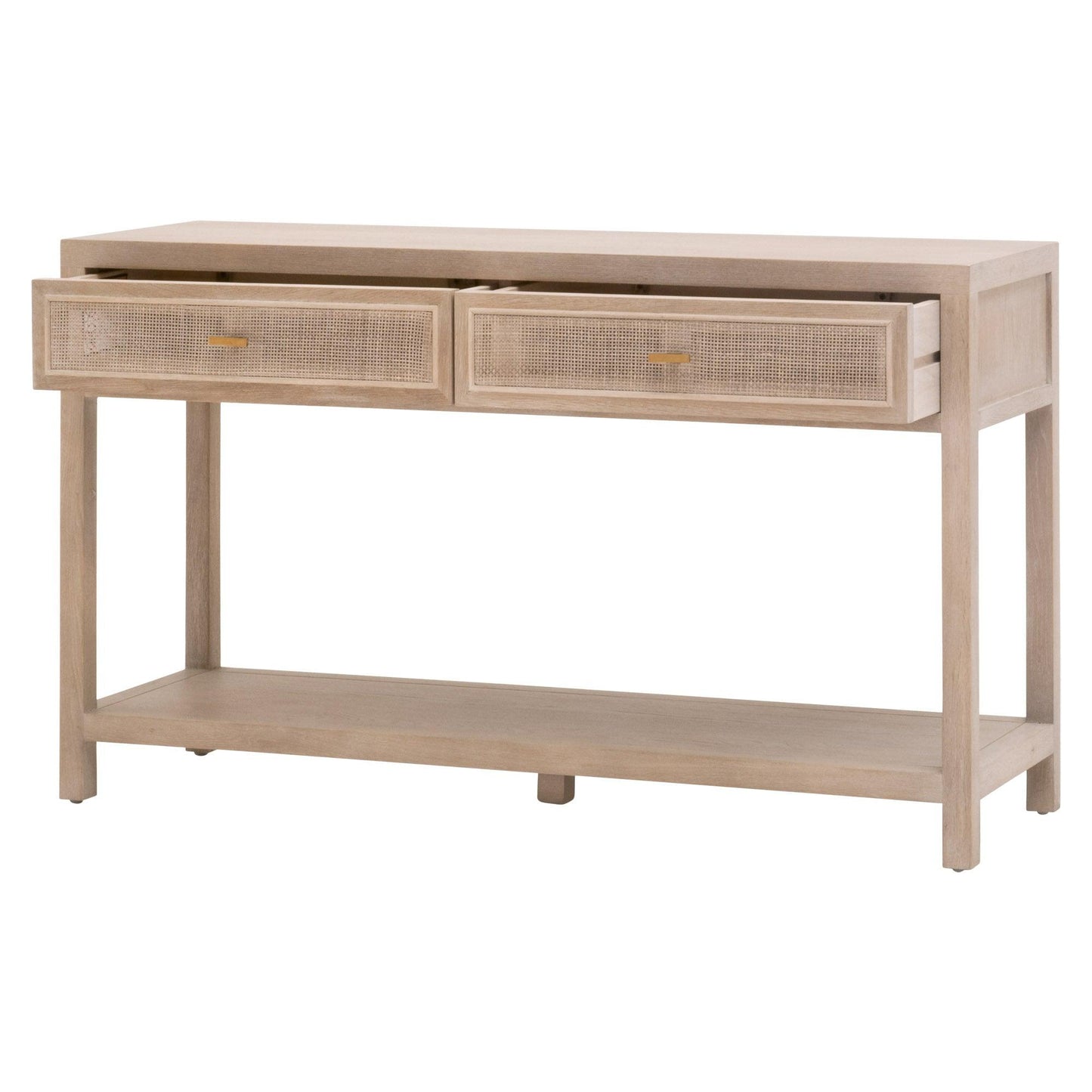 Cane 2-Drawer Entry Console Smoke Gray Oak Wood and Cane Console Tables Sideboards and Things By Essentials For Living