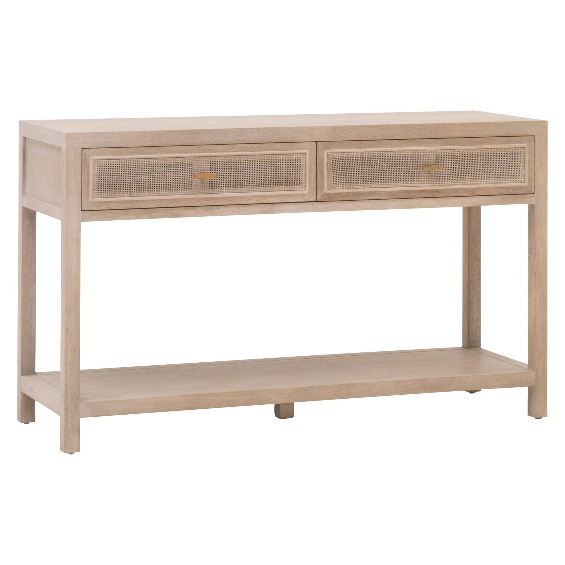 Cane 2-Drawer Entry Console Smoke Gray Oak Wood and Cane Console Tables Sideboards and Things By Essentials For Living