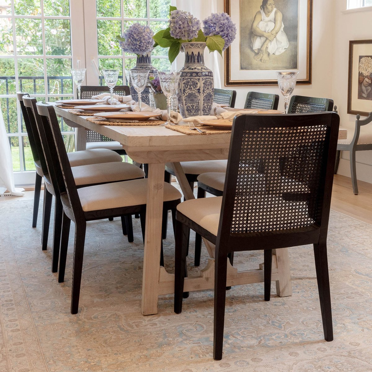 LH Home Cane Fabric Armless Dining Chair (Set of 2)
