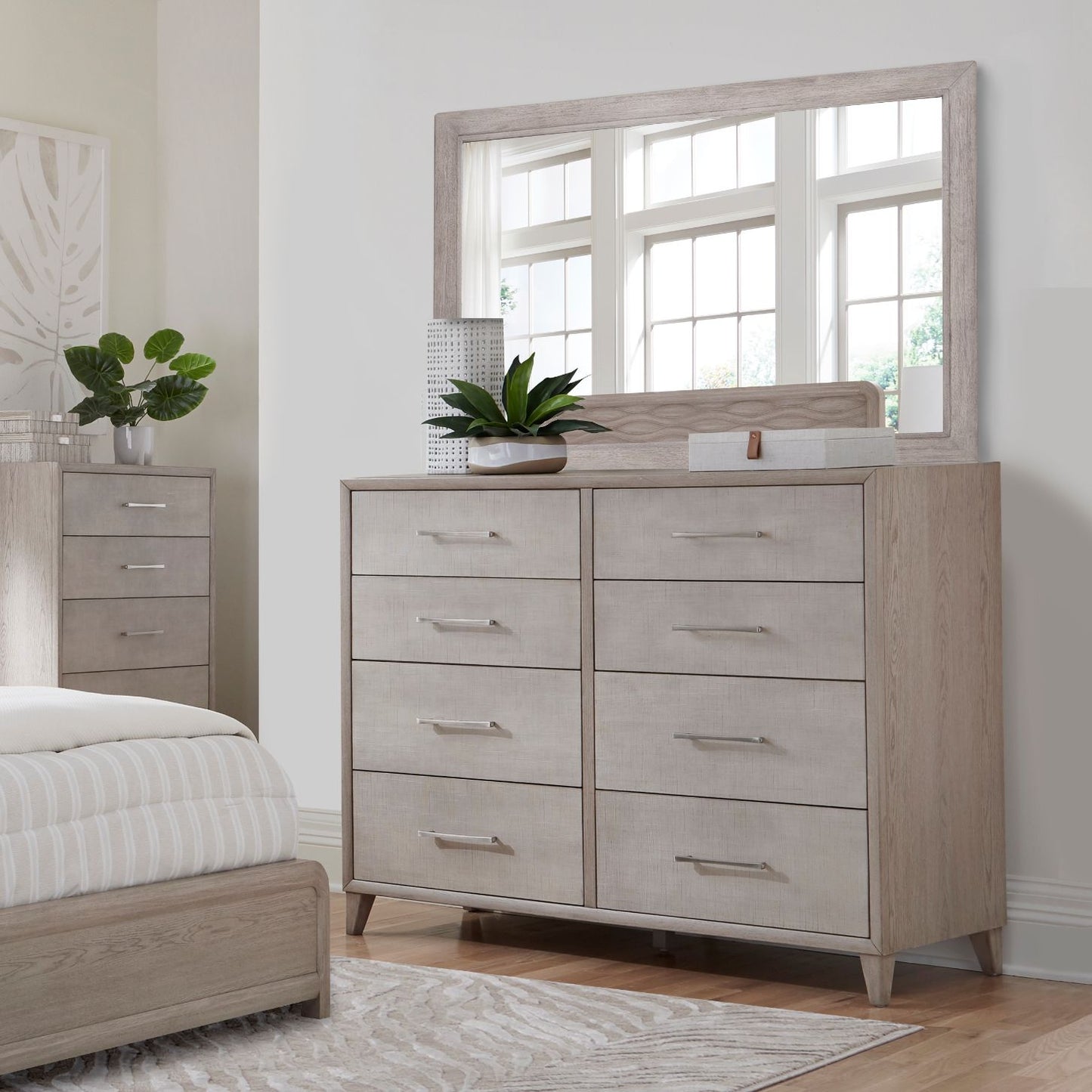 Palmetto Home Cape Eight Drawers Wood Dresser with Mirror