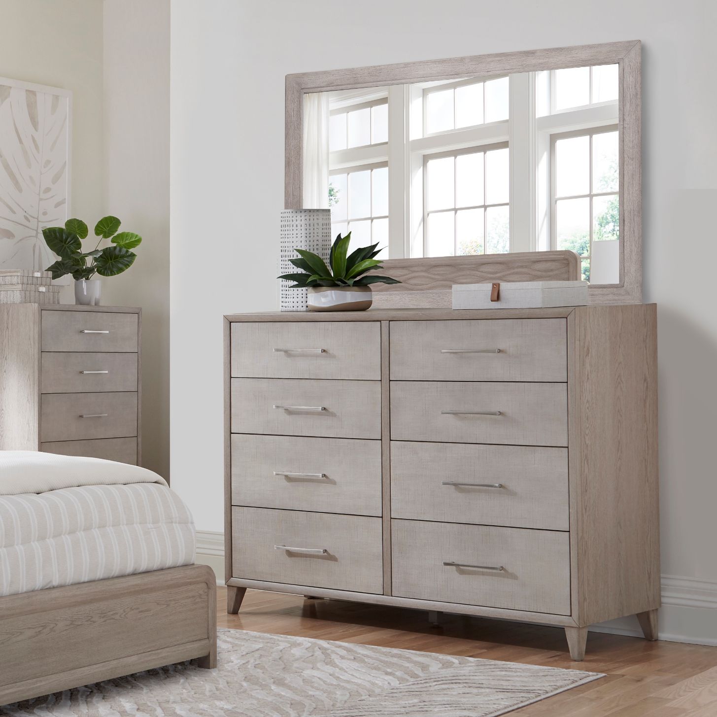 Palmetto Home Cape Eight Drawers Wood Dresser with Mirror