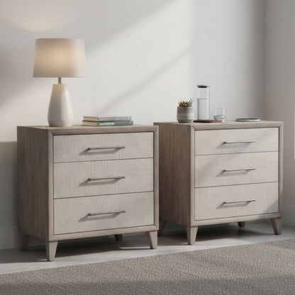 Palmetto Home Cape Three Drawers Wood Nightstand with USB 2PC