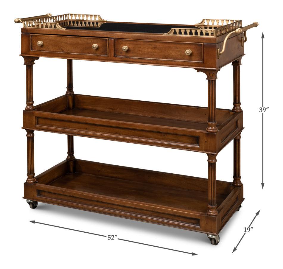 Capital Serving Cart Fruitwood Finish-Side Tables-Sarreid-LOOMLAN