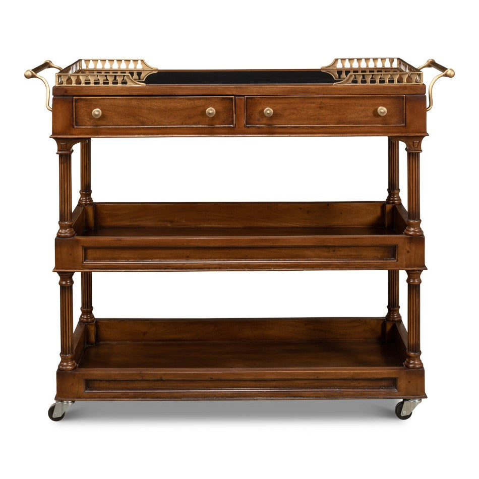 Capital Serving Cart Fruitwood Finish-Side Tables-Sarreid-LOOMLAN