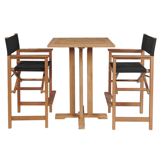 Captain 3-Piece Square Teak Outdoor Bar Height Dining Set-Outdoor Bistro Sets-HiTeak-Black-Sideboards and Things