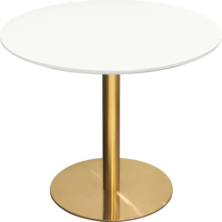 Stella 36" Round Dining Table with White Lacquer Top and Brushed Gold Metal Base