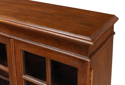 Carmel-By-The-Sea Walnut Bookcase With Glass Doors-Sideboards-Sarreid-LOOMLAN