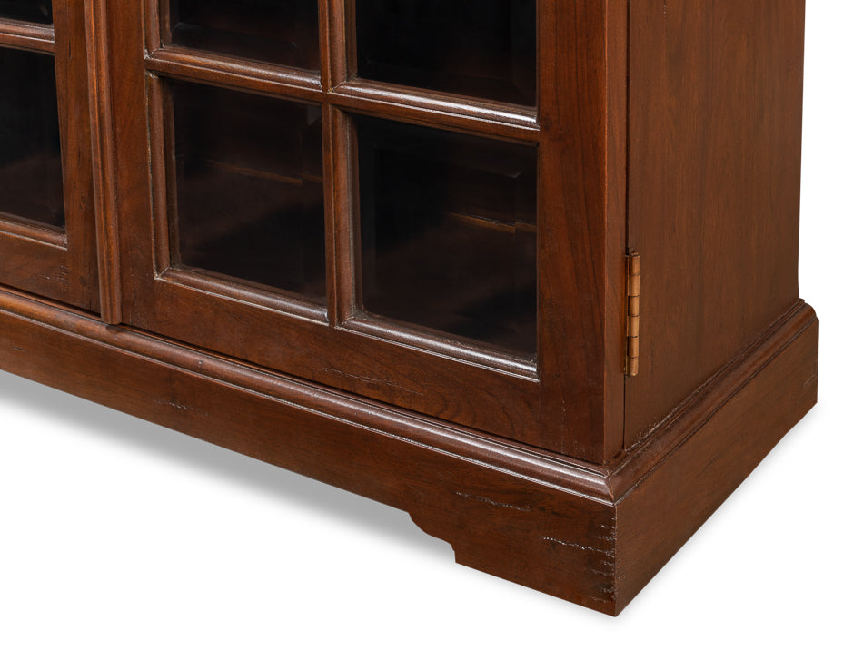 Carmel-By-The-Sea Walnut Bookcase With Glass Doors-Sideboards-Sarreid-LOOMLAN