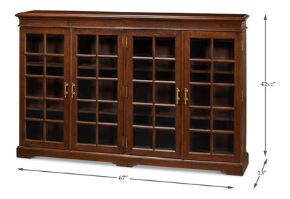 Carmel-By-The-Sea Walnut Bookcase With Glass Doors-Sideboards-Sarreid-LOOMLAN