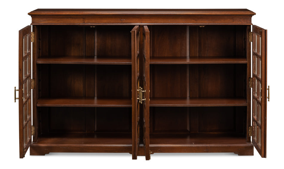 Carmel-By-The-Sea Walnut Bookcase With Glass Doors-Sideboards-Sarreid-LOOMLAN