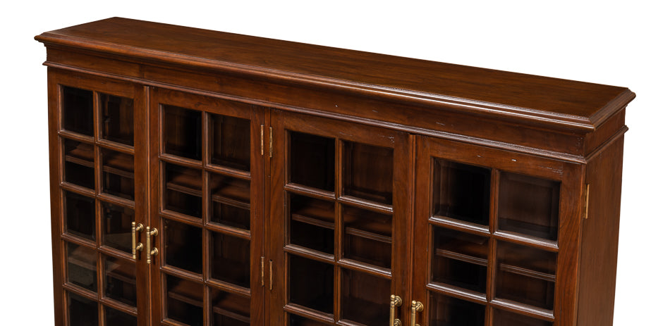 Carmel-By-The-Sea Walnut Bookcase With Glass Doors-Sideboards-Sarreid-LOOMLAN