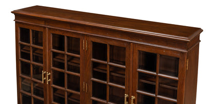 Carmel-By-The-Sea Walnut Bookcase With Glass Doors-Sideboards-Sarreid-LOOMLAN