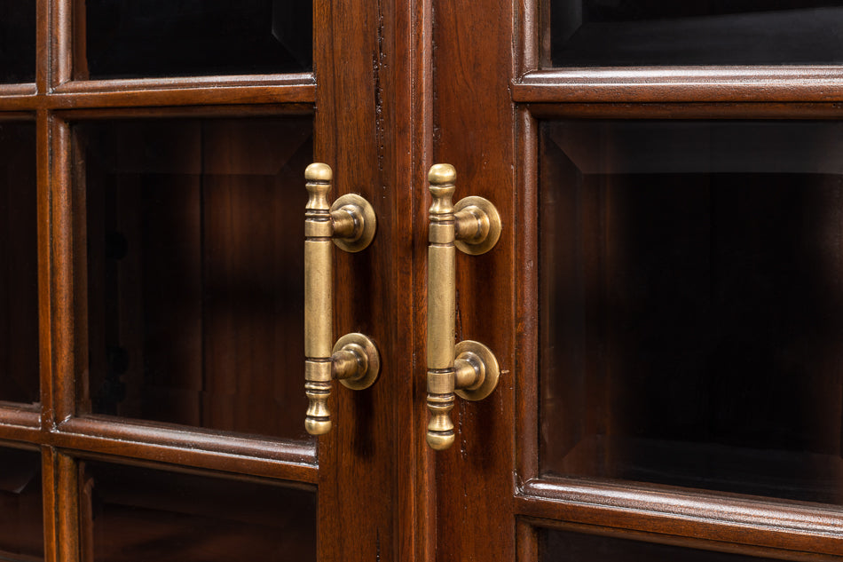 Carmel-By-The-Sea Walnut Bookcase With Glass Doors-Sideboards-Sarreid-LOOMLAN