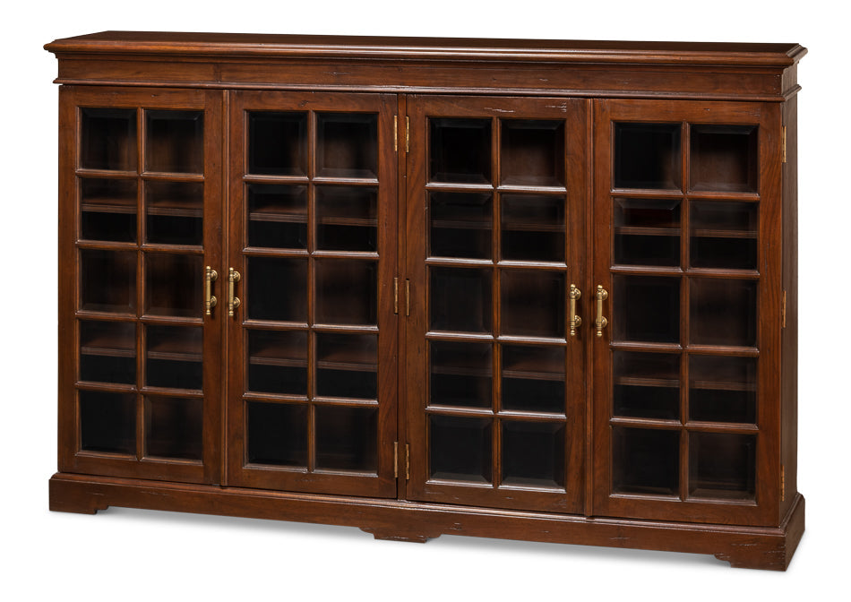 Carmel-By-The-Sea Walnut Bookcase With Glass Doors-Sideboards-Sarreid-LOOMLAN