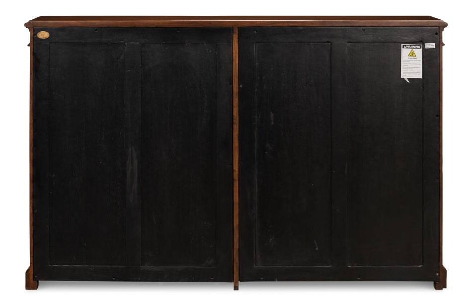 Carmel-By-The-Sea Walnut Bookcase With Glass Doors-Sideboards-Sarreid-LOOMLAN