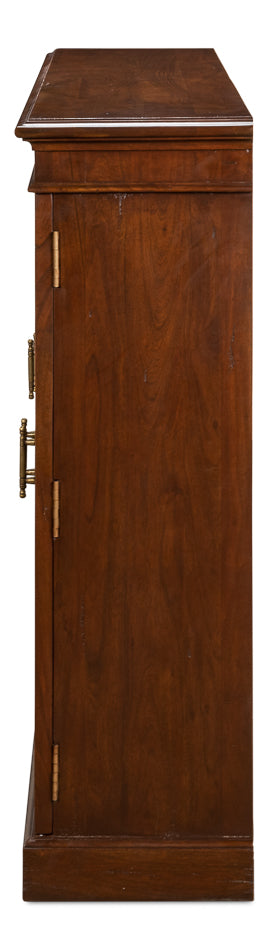 Carmel-By-The-Sea Walnut Bookcase With Glass Doors-Sideboards-Sarreid-LOOMLAN