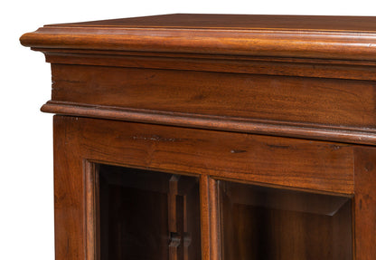 Carmel-By-The-Sea Walnut Bookcase With Glass Doors-Sideboards-Sarreid-LOOMLAN