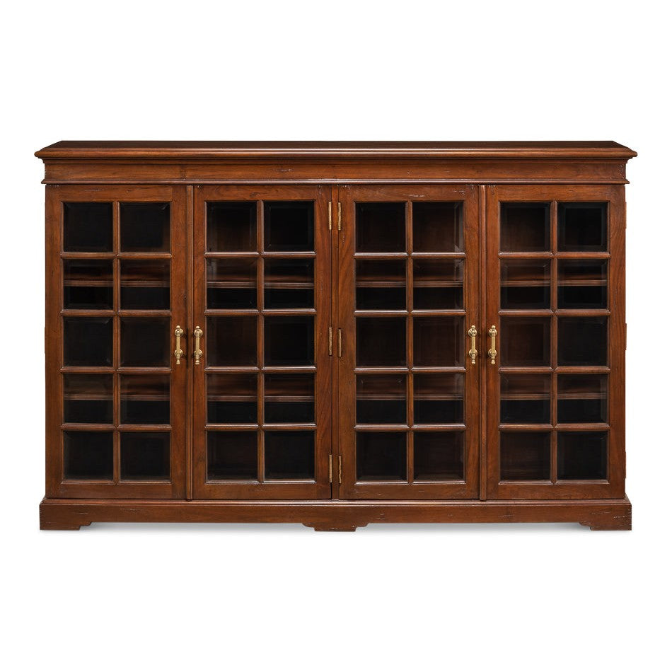 Carmel-By-The-Sea Walnut Bookcase With Glass Doors-Sideboards-Sarreid-LOOMLAN