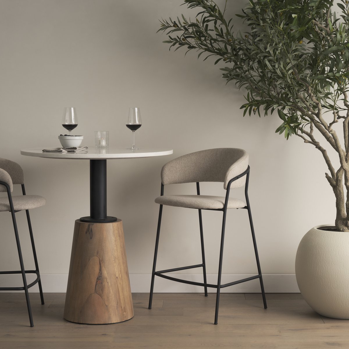 Mercana Carolyn Oatmeal Fabric Counter Stool