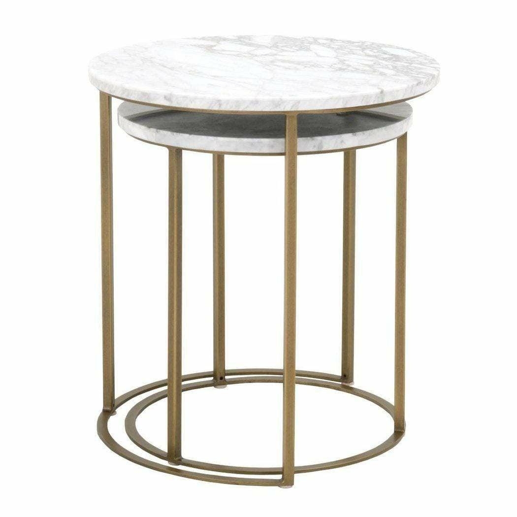 Carrera Round Nesting Accent Table White Marble Side Tables Sideboards and Things By Essentials For Living