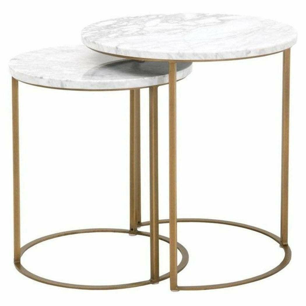 Carrera Round Nesting Accent Table White Marble Side Tables Sideboards and Things By Essentials For Living