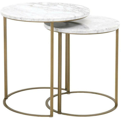 Carrera Round Nesting Accent Table White Marble Side Tables Sideboards and Things By Essentials For Living