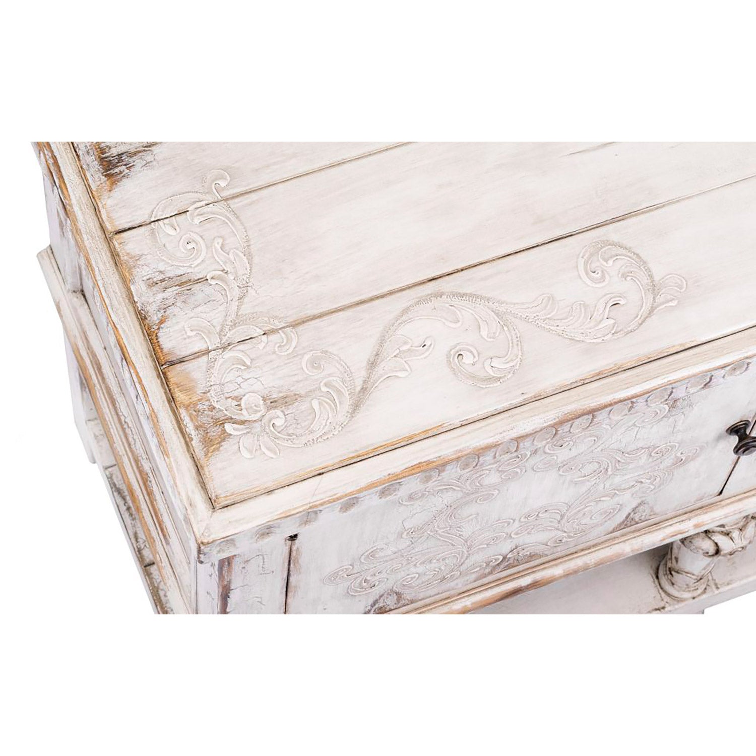 Carved Distressed White Buffet Bianca-Sideboards-Peninsula Home-LOOMLAN