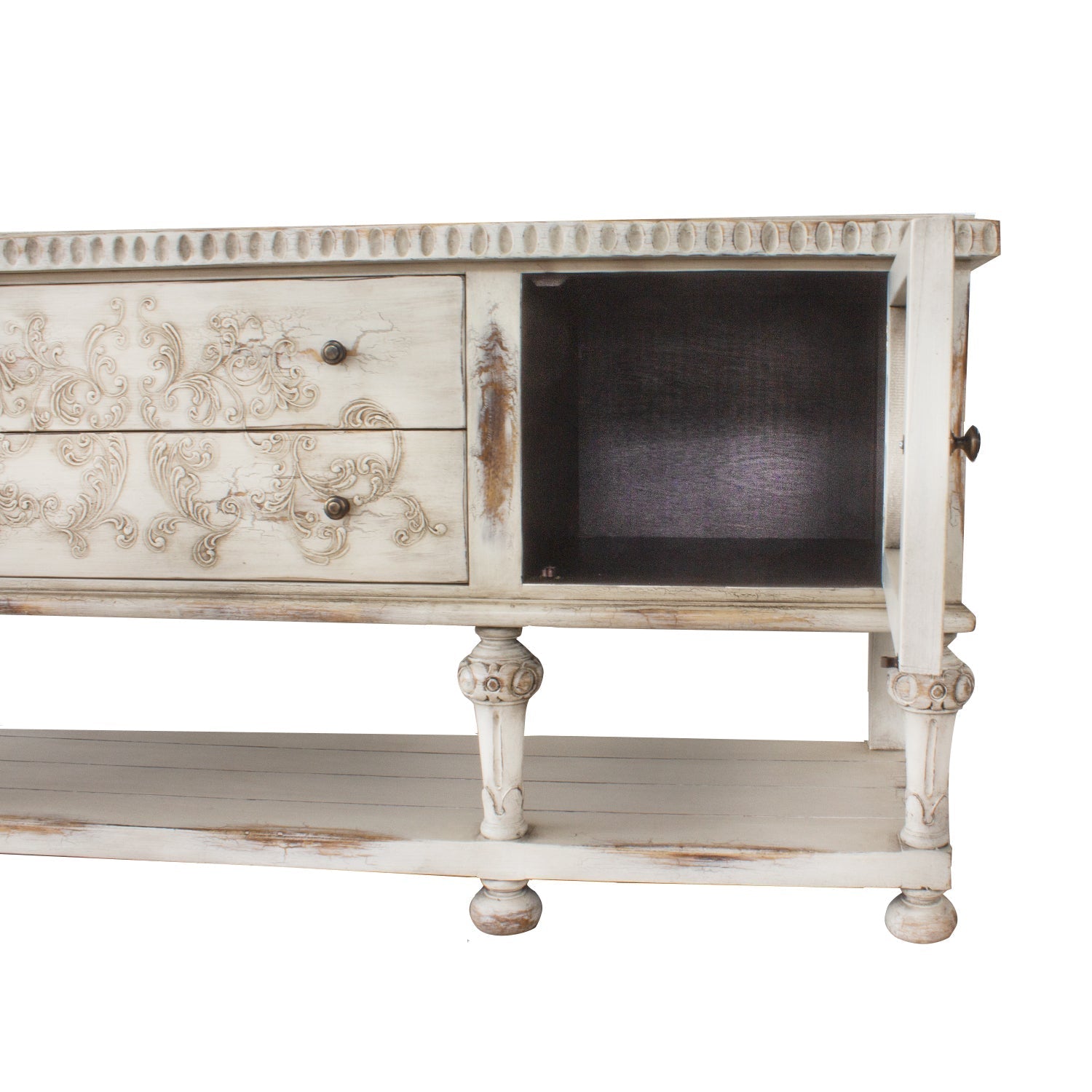 Carved Distressed White Buffet Bianca-Sideboards-Peninsula Home-LOOMLAN