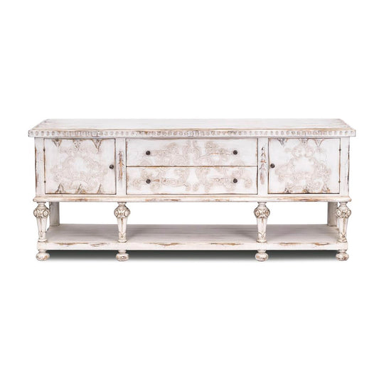 Carved Distressed White Buffet Bianca-Sideboards-Peninsula Home-LOOMLAN