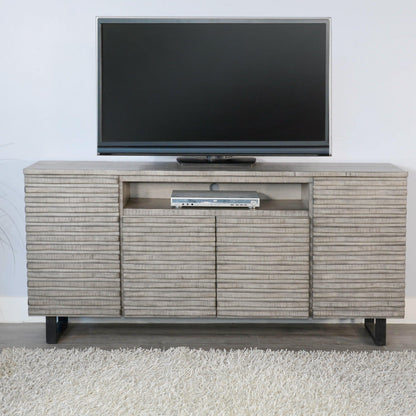 Sunny D Carved Wood TV Stand with Soundbar and Doors