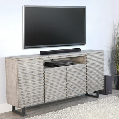 Sunny D Carved Wood TV Stand with Soundbar and Doors