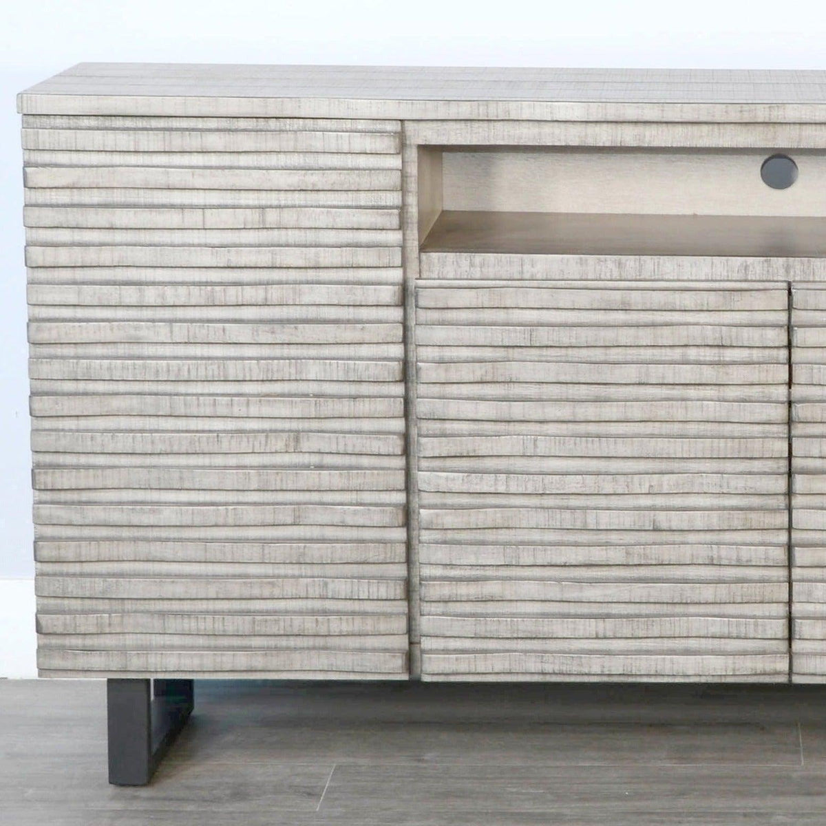 Sunny D Carved Wood TV Stand with Soundbar and Doors