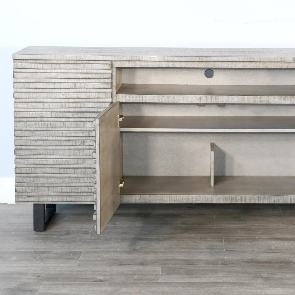 Sunny D Carved Wood TV Stand with Soundbar and Doors
