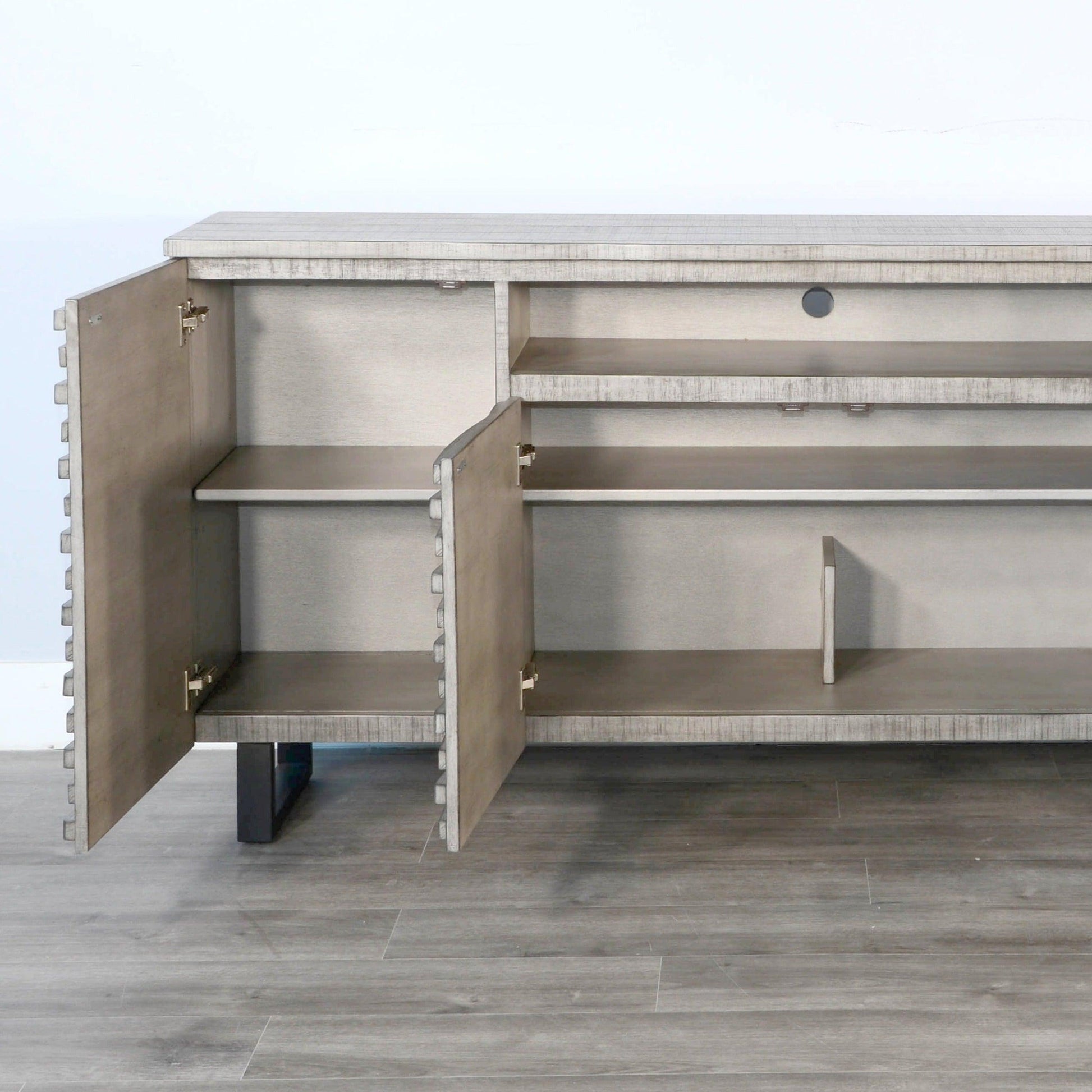 Sunny D Carved Wood TV Stand with Soundbar and Doors