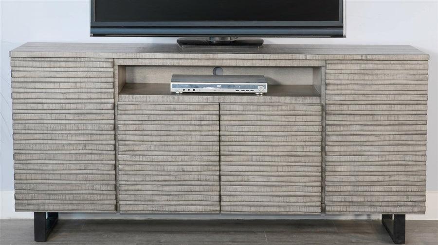 Sunny D Carved Wood TV Stand with Soundbar and Doors