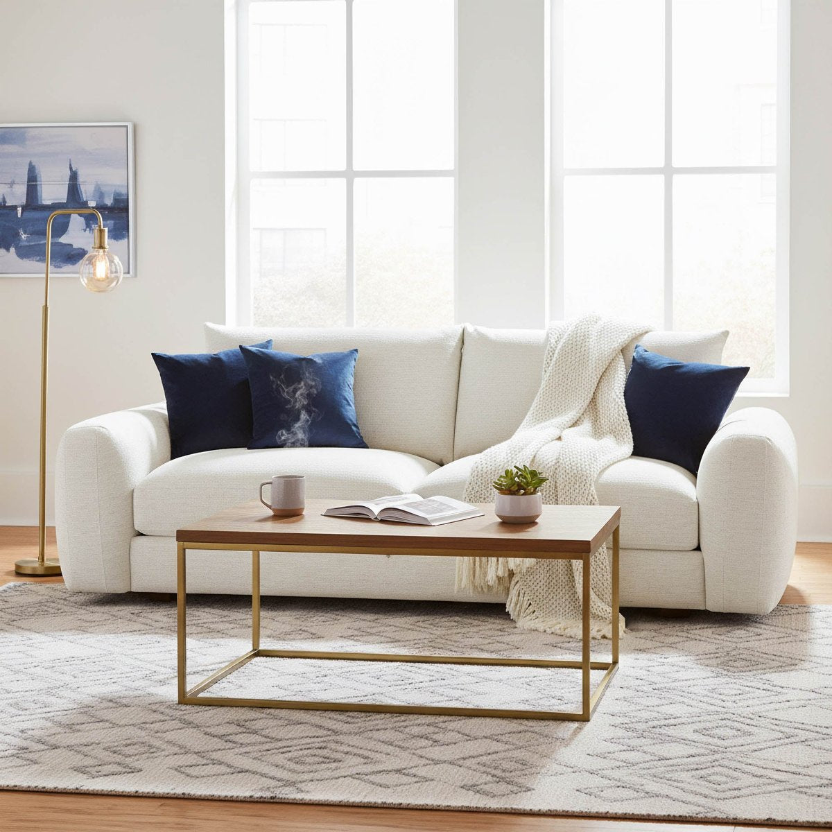 LH Home Cashmere Beige Fabric Sofa