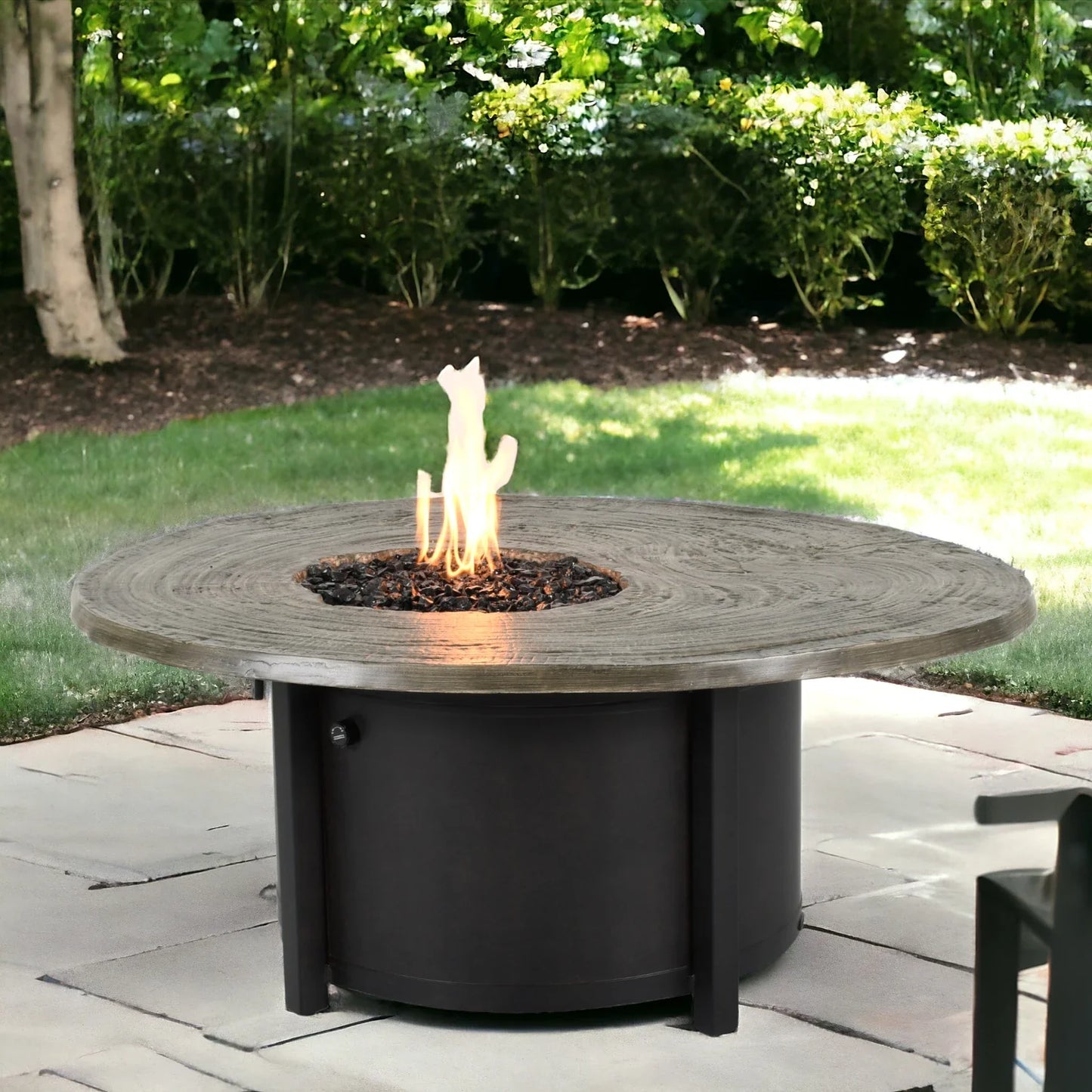 Nature's Wood Round Firepit Table Live Edge Top