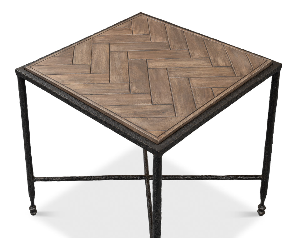 Castle Gate Side Table With Parquet Top-Side Tables-Sarreid-LOOMLAN