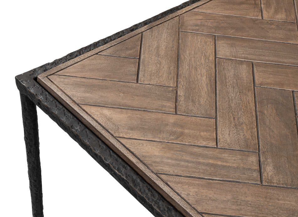 Castle Gate Side Table With Parquet Top-Side Tables-Sarreid-LOOMLAN