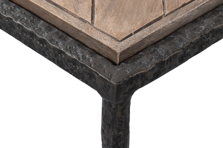 Castle Gate Side Table With Parquet Top-Side Tables-Sarreid-LOOMLAN