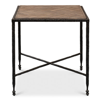 Castle Gate Side Table With Parquet Top-Side Tables-Sarreid-LOOMLAN