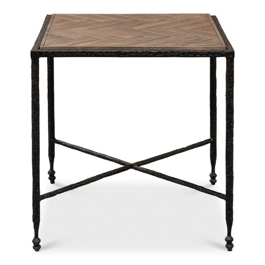 Castle Gate Side Table With Parquet Top-Side Tables-Sarreid-LOOMLAN