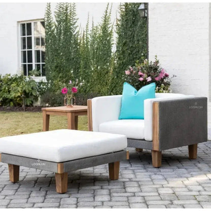 Catalina Wicker Modular Set Lounge Chair Ottoman Table -- view 3